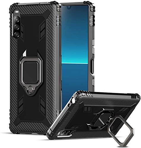 FANFO® Funda para Sony Xperia L4 Silicona Antigolpes Carcasa, [Robusto] Anillo Metálico Soporte [Funciona con El Montaje De Coche Magnético], Negro