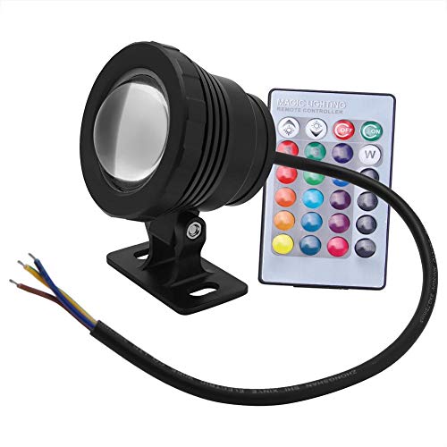 Faro LED RGB resistente al agua, luz de inundación con 9 luces LED, 10 W con mando a distancia, sin conector, foco exterior cambiante de color para piscina, estanques, fuentes, jardín