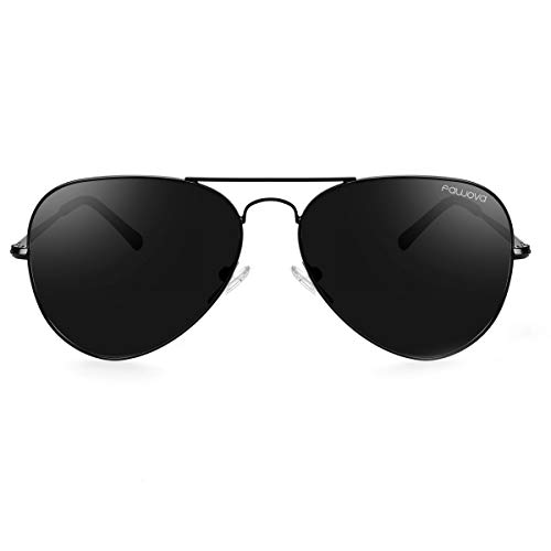 fawova Gafas de Sol Aviador Hombre Negro, Gafas Hombre Polarizadas Piloto Negro con Montura Metal Negro, Conducir, Pescar, Golf, Correr, Cat.3