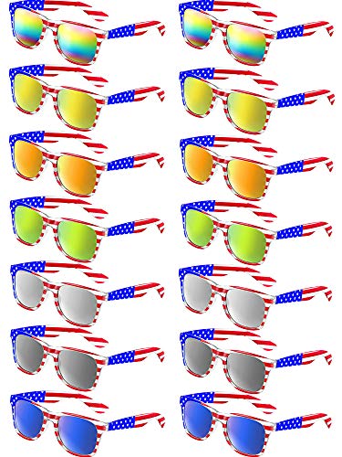 Fiada Gafas de Sol Clásicas de American Bandera Gafas de Sol Patriot Mirror EE. UU. Gafas Retro de Años 80 (14 Piezas, 7 Colores)