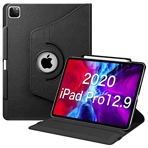 Fintie Funda Giratoria Compatible con iPad Pro 12.9" 2020 y 2018 con Portalápiz - Carcasa de Rotación de 360 Grados [Admite Carga de Pencil 2.ª Gen] Auto-Reposo/Activación, Negro
