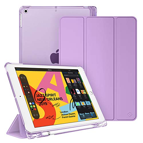 Fintie Funda para iPad 10.2" 2019 con Soporte Integrado para Pencil - Trasera Transparente Carcasa Ligera Función de Soporte y Auto-Reposo/Activación para iPad 7.ª Generación, Lavanda