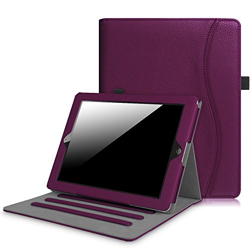 Fintie Funda para iPad 4/3 / 2 - [Protección de Esquina] [Multiángulo] Carcasa con Bolsillo y Función de Soporte y Auto-Reposo/Activación, Morado