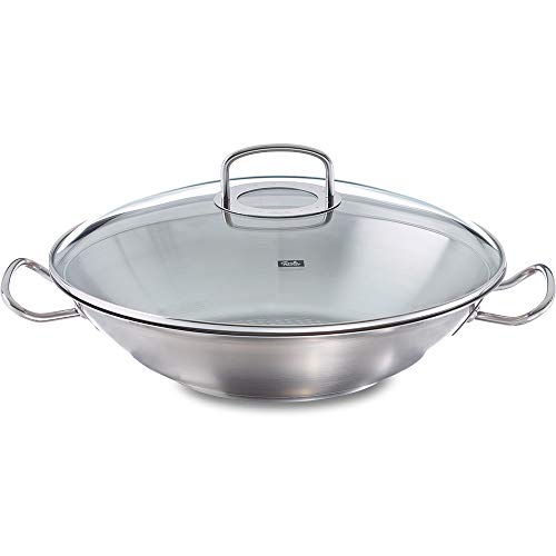 Fissler original-profi collection / Wok (5,3 litros, Ø 35 cm) de acero inoxidable, con tapadera de vidrio, apta para cocinas de inducción, gas, vitrocerámica y eléctricas