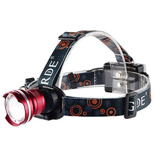 Foco Frontal Linterna LED GRDE Super Brillante Linterna Frontal 1800 Lúmenes Zoomable Linterna Frontal de Cabeza LED Para Caza, Pesca, Correr, Ciclismo, Camping, Trabajo de Noche y Más (Rojo)