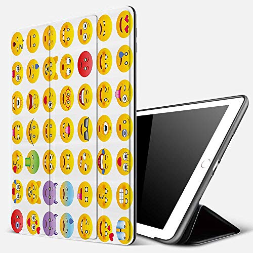 Funda iPad 10.2 Inch 2018/2019,Emoji, Dibujos Animados como Smiley Faces of Mosters Happy Sad Angry Furious Moods Expressions Print, Black White,Cubierta Trasera Delgada Smart Auto Wake/Sleep