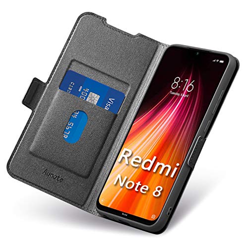 Funda Redmi Note 8, Funda Xiaomi Note 8 Libro, Carcasa Mi Note8 con Cierre Magnético, Tarjetero y Suporte, Cubierta Plegable Cartera, Flip Cover Case, Étui Piel Protección. Negro