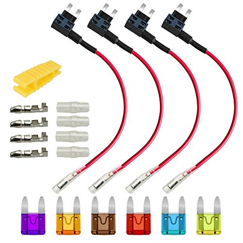 Gebildet 4pcs Pequeña Portafusible con Hilo in-Line, Coche Circuito Cuchilla Estilo Adaptador Cable Fusible, Add-A-Circuit Fusible Titular con 6 Fusibles (3A/5A/7.5A/10A/15A/20A) +1 pc Extractor