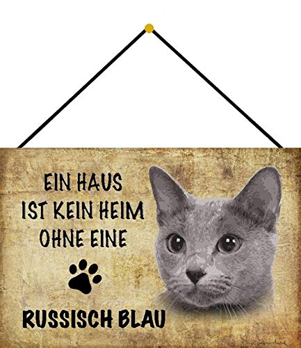 Generisch Cartel de Chapa de 20 x 30 cm Curvado con cordón, un hogar no es un hogar sin Ruso, Azul, Gato, decoración de Regalo