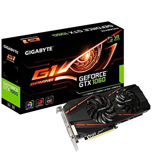 Gigabyte GeForce GTX 1060 G1 Gaming 6G (Rev. 2.0) GeForce GTX 1060 6GB GDDR5 - Tarjeta gráfica (NVIDIA, GeForce GTX 1060, 7680 x 4320 Pixeles, 1594 MHz, 1809 MHz, 7680 x 4320 Pixeles)
