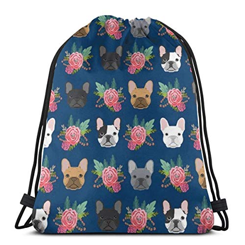 Gorgeous ornaments French Bulldog Flowers 3D Print Drawstring Backpack Rucksack Shoulder Bags Gym Bag For Adult 16.9"X14"