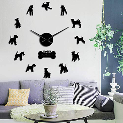 HDNFW Reloj de Pared 3D Wire Fox Terrier Perro Cuarzo silencioso DIY Reloj de Pared Silueta Regalo para Amantes del Perro Espejo Reloj de Superficie Reloj Pet Shop Deco-47inch