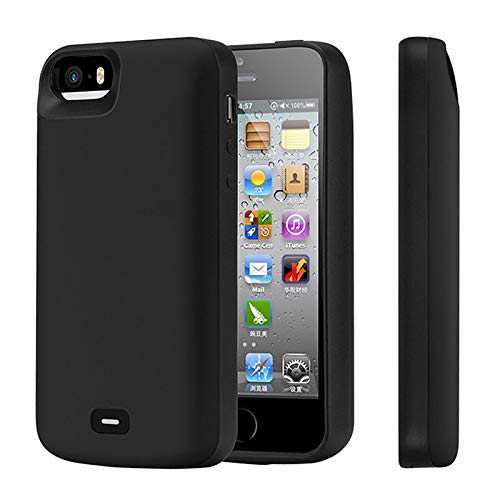 HQXHB Funda Batería para iPhone 5S/5/SE/SE2,4000mAh Funda Cargador Portatil Batería Externa Ultra Carcasa Batería Recargable Power Bank Case para Apple iPhone- Negro