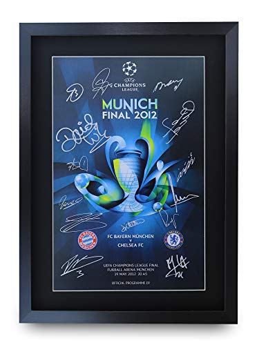 HWC Trading A3 FR Chelsea 2012 Champions League Final Programme póster del equipo firmado como regalo con autógrafo impreso, tamaño A3, para regalos de fútbol