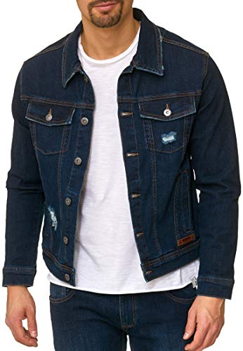 Indicode Caballeros Bryne Chaqueta Vaquera En 98% Algodón | Moderno Vaqueros De Chaquetas Marca Destroyed Washed out Mens Denim Jacket Entretiempo Tiempo Libre para Hombres Dark Blue M