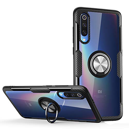 IRONB para Huawei P40 Pro Funda,Fibra Carbono+Transparente PC con Soporte de Anillo Giratorio de 360°,Compatible con vehículo magnético Case para Huawei P40 Pro-Gris