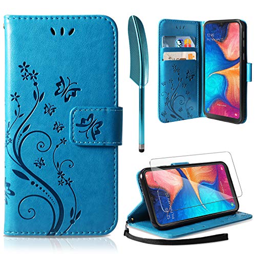 ivencase Funda Samsung Galaxy A20e, Relieve Dibujo Carcasa de Tipo Libro Soporte Plegable Ranuras para Tarjetas Magnético Ultra-Delgado Carcasa Case para Samsung Galaxy A20e, Azul