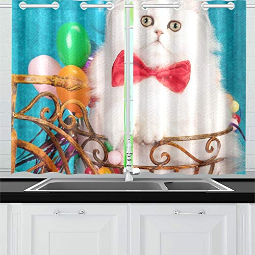 JINCAII Silver Chinchilla Persian Kitten Rústico Miniatura Cortinas de Cocina Cortinas de Ventana Niveles para café, baño, lavandería, Sala de Estar Dormitorio 26 X 39 Pulgadas 2 Piezas