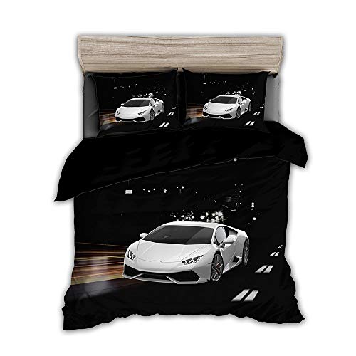 Juego De Cama Coche Deportivo, Coche De Carreras, Moto Funda Nórdica Y Funda De Almohada 80% Microfibra + 20% Algodón con Cremallera Oculta (Patrón 06,(150x200cm)-Cama de 90)