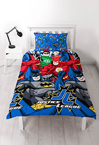 JUSTICE LEAGUE Inception' - Juego de Funda nórdica para Cama Individual, diseño de impresión repetida, Microfibra, Multicolor