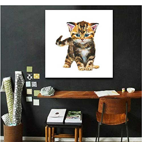 Jwqing Pintura de Lienzo HD para Sala de Estar Acuarela Tabby Británico Gato de Pelo Corto Arte de la Pared Imágenes Decoración para el hogar Carteles (60x60cm Sin Marco)