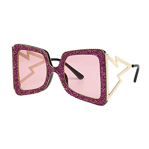 JYSL Gafas De Sol De Gran Tamaño For Mujer Grandes Anchas Temple Bling Stones Fashion Shades UV400 Gafas Vintage (Lenses Color : Purple)