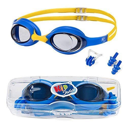 KidSwim Gafas de natación para niños de 4 a 12 años, sin fugas, resistentes al agua, lentes antivaho y correa de silicona suave