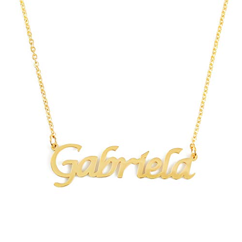 Kigu Gabriela Collar con Nombre - Chapado en Oro Personalizado de 18 Quilates - Cadena Ajustable