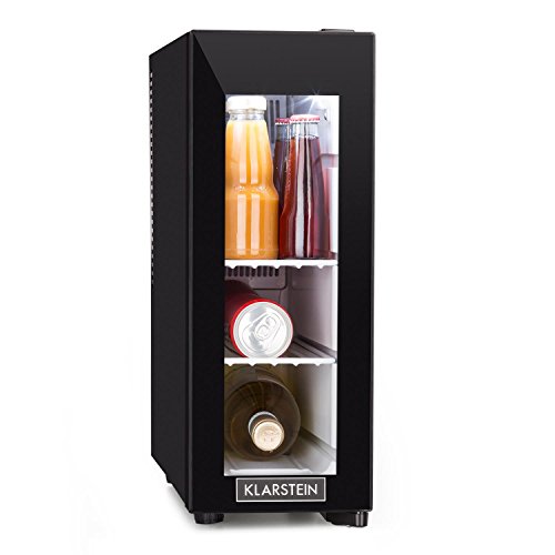 Klarstein Frosty 13L - Nevera para vino, Mininevera, Nevera para bebidas, Nevera para medicinas, 13 litros, 3 estantes, 120 W, Muy silencioso, Rango de temperaturas: 8°C - 18°C, Negro