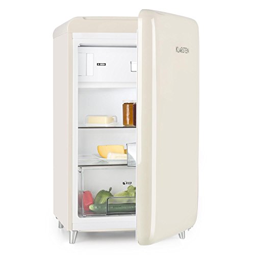 KLARSTEIN Popart Cream - Nevera, refrigerador, diseño Retro, 108 l, congelador de 13 l, Compartimento de Verduras, 2 estantes, Compartimento para Botellas, Bandeja para Huevos, Crema