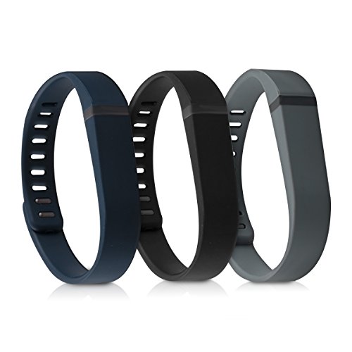 kwmobile 3X Pulsera Compatible con Fitbit Flex - Brazalete de Silicona en Negro/Azul Oscuro/Antracita sin Fitness Tracker