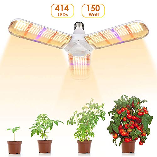 Lámpara de Cultivo de Plantas, E27 150W Lámpara LED para Plantas Sector Plant Growth Bombillas Espectro completo 180° iluminación 414 LEDs para Planta de Interior [Clase de eficiencia energética A+]