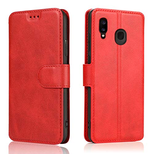 LeYi Funda Samsung Galaxy A20e con HD Protector Pantalla,Carcasa Libro Tapa Silicona Cuero Cartera Case Flip Leather Wallet Slim Bumper Antigolpes Cover para Movil Samsung A20e,Rojo