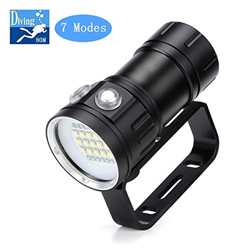 Linterna de Buceo, Super Brillante 18000 lumenes XM-L2 Linterna Sumergible LED, luz de Buceo Impermeable IPX8 7 Modos Buceo 80 Metros, Linterna Tactica para Video Submarino Luz de Relleno