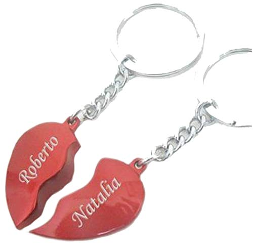 Llaveros Personalizados - Dos Llaveros Originales Grabados con Tus Nombres - Corazones - Ideal Llaveros para Parejas Amor