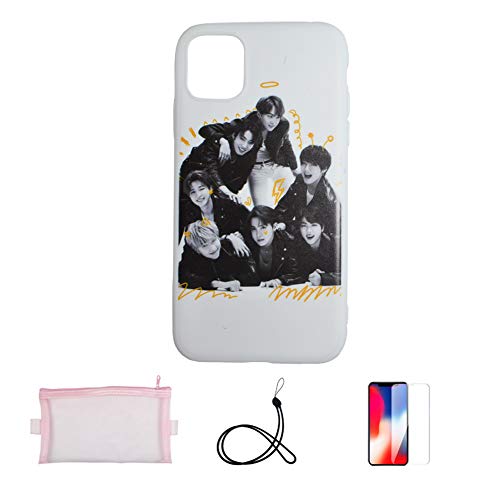 LLGL Bangtan Boys Funda + Protector de Pantalla de Cristal Templado para Apple iPhone 11 + Cadena para teléfono móvil con funda transparente para A.R.M.Y