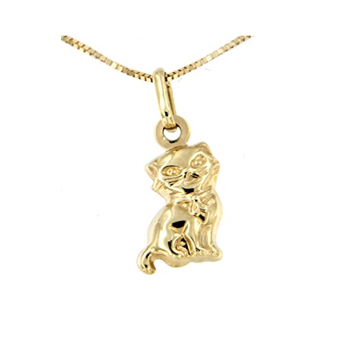 Lucchetta - Joyas Collar colgante de gato de oro amarillo - Collar de mujer nino oro de 9ct con gato