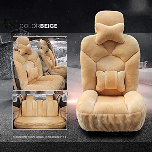 LUOLONG Asiento De Coche Cubierta, Invierno Nueva Felpa Cubiertas De Asiento De Coche Universal para El Foco del Vado Figo 1 2 3 Mk2 Fusión De Galaxias Kuga 2 Tauro De 2018 2017 2016 2015, Beige