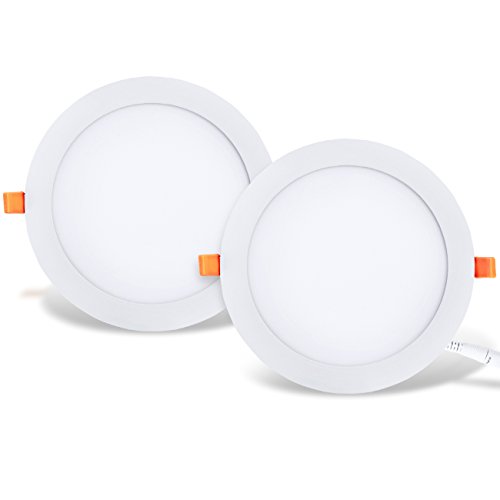 LVWIT 2x Placa circular LED de Techo - 25W equivalente a 200W, Downlight empotrable de 2000 lúmenes, Color blanco neutro 4000K, Transformador Incluido. 225 x 21mm - Pack de 2 Unidades.