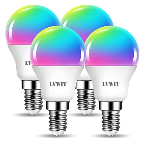 LVWIT Bombillas LED Golf E14 RGB Inteligente WiFi 5W 470 Lm, Lámpara Regulable Multicolor Bombilla Funciona con Alexa, Google Home Assistant y Smart Life/Tuya App, P45 Equivalente a 40W RGB, 4 Pcs.