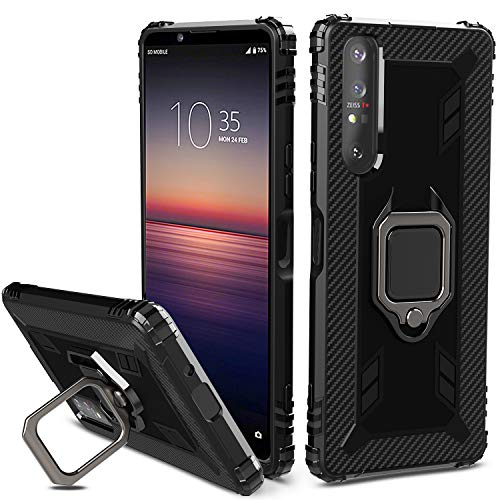 Milomdoi Carcasa para Sony Xperia 1 II Funda,【Anti-Colisión】【Caso amistoso】 Carcasa con 360 Grados Anillo iman Soporte y Silicona TPU Anti Caída Case para Sony Xperia 1 II-Negro