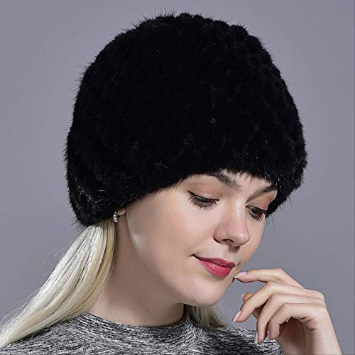 MOCHENG - Gorro de Punto de Piel de visón Natural para Mujer