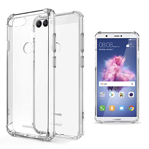 Moozy Funda Silicona Antigolpes para Huawei P Smart - Transparente Crystal Clear TPU Case Cover Flexible