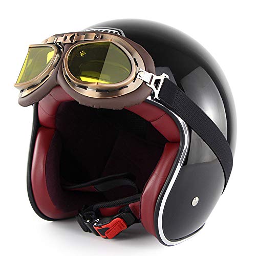 MTTK Dot Certificado Casco Retro Moto con Gafas Vintage Motocicleta Casco de Seguridad de la Bicicleta eléctrica de Casco,B,L