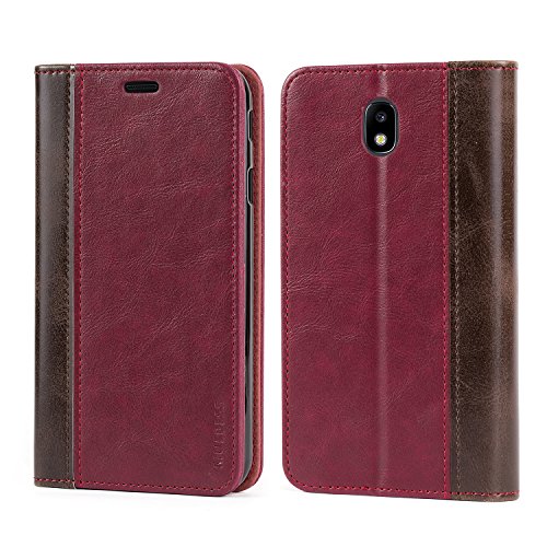 Mulbess Funda Samsung Galaxy J7 2017 [Libro Caso Cubierta] Billetera Cuero Carcasa para Samsung Galaxy J7 2017 / J7 Duos 2017 Case, Vino Rojo