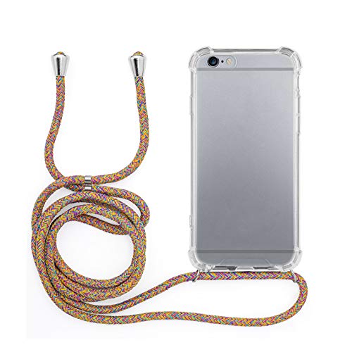 MyGadget Funda Transparente con Cordón para Apple iPhone 6 / 6s - Carcasa Cuerda y Esquinas Reforzadas en Silicona TPU - Case y Correa - Rainbow