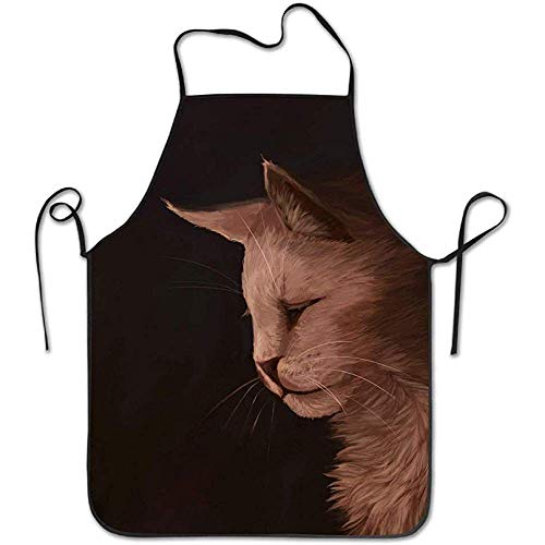 N/A Delantal De Chef Delantal De Cocina Gatito De Color Canela Negro Delantal De Cuerda Duradero Lavable A Máquina