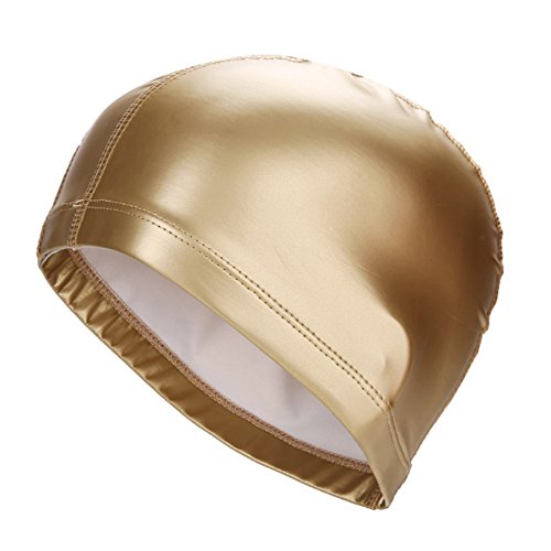 Ndier Gorra de baño para Adultos, Gorra Impermeable y elástica de PU para Hombres y Mujeres for Men Women (Dorado)