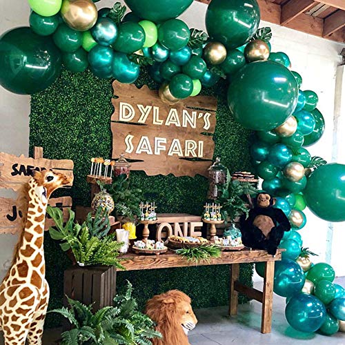 NOGJKS Kit de Guirnalda de Globos de Jungle Decoration Anniversary Decoración Globos de Fiesta Tropical, 169 Pieces, Green Golden Balloon, Palm Leaf, Guirnalda de Arco de Globos