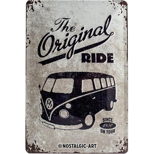 Nostalgic-Art VW Bulli The Original Ride Placa Decorativa, Metal, Gris y Azul, 20 x 30 cm